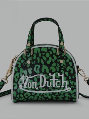 Von Dutch Green Leopard Print Dome Handbag